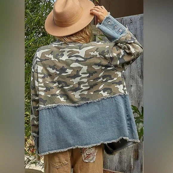 NWT: POL Camouflage and Denim Jacket - Picture 2 of 14